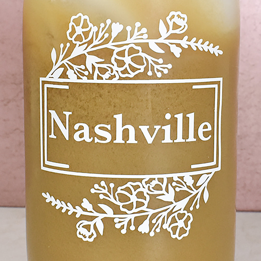 close up of Nashville design with florals